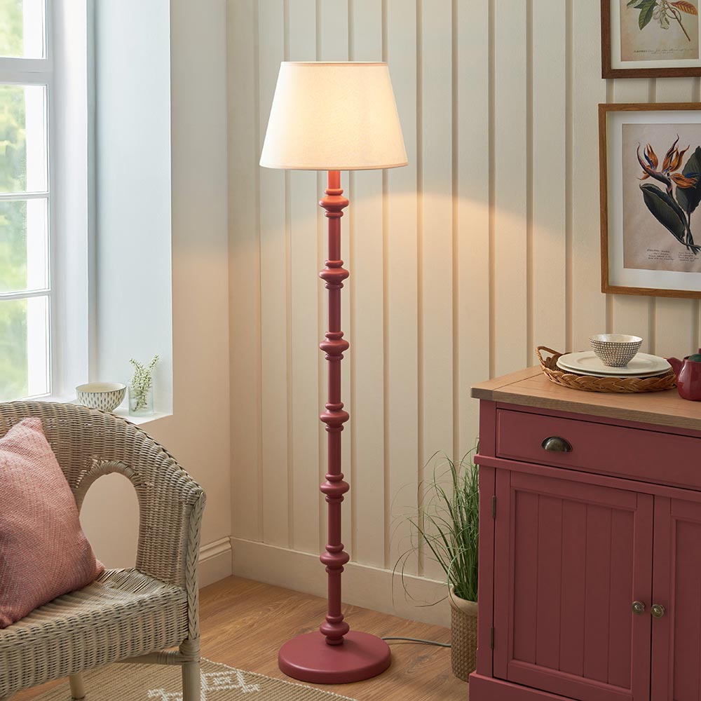 Carnaby And Ivy 40cm Vintage White Shade Floor Lamp With Satin Pink Clay Base