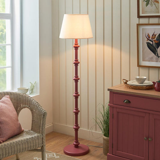 Carnaby And Ivy 40cm Vintage White Shade Floor Lamp With Satin Pink Clay Base