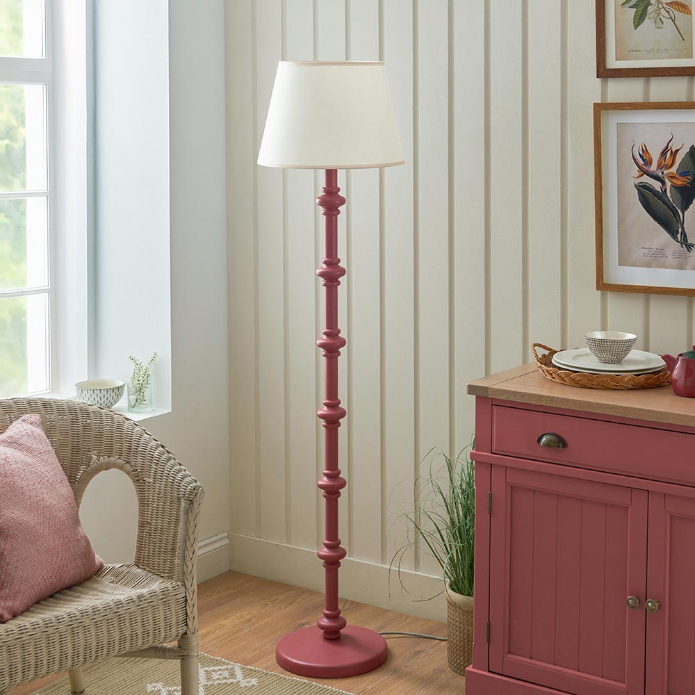 Carnaby And Ivy 40cm Vintage White Shade Floor Lamp With Satin Pink Clay Base