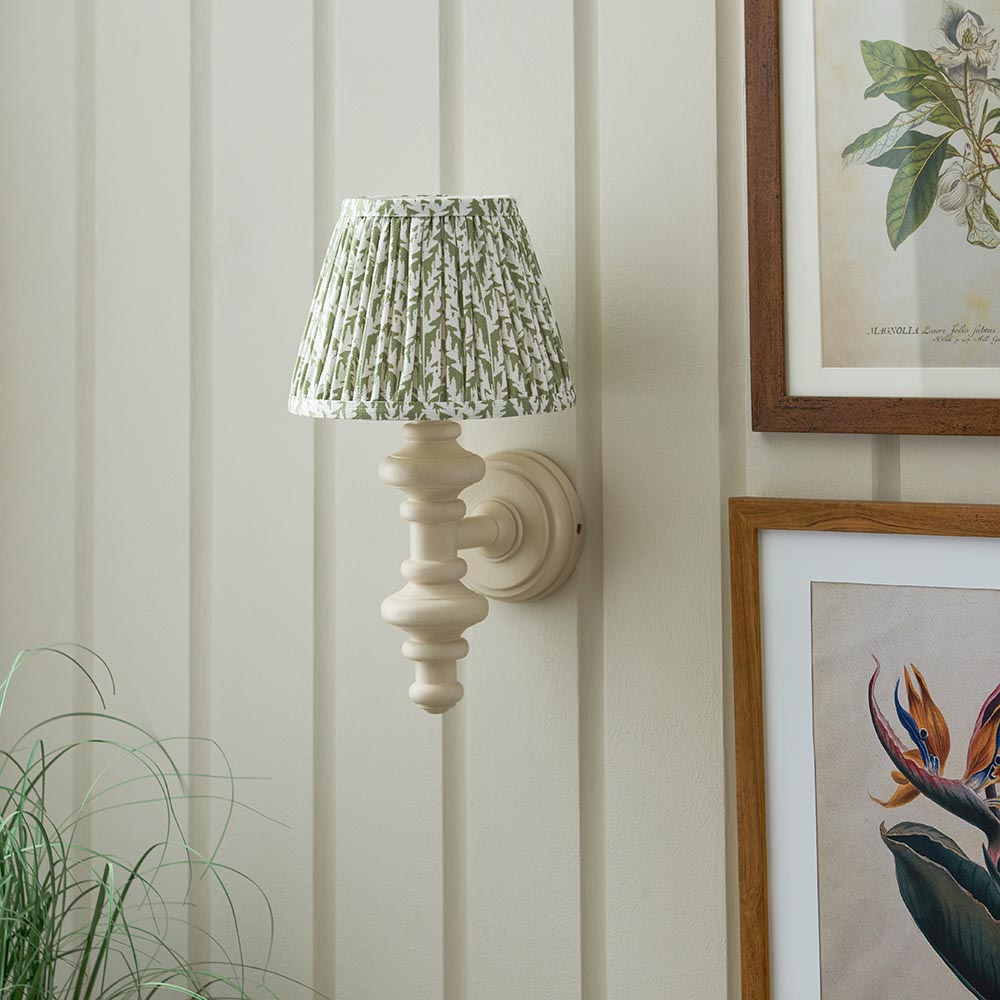 Carnaby And Leaf 20cm Herb Garden Green Shade Wall Light With Satin Almond White Base