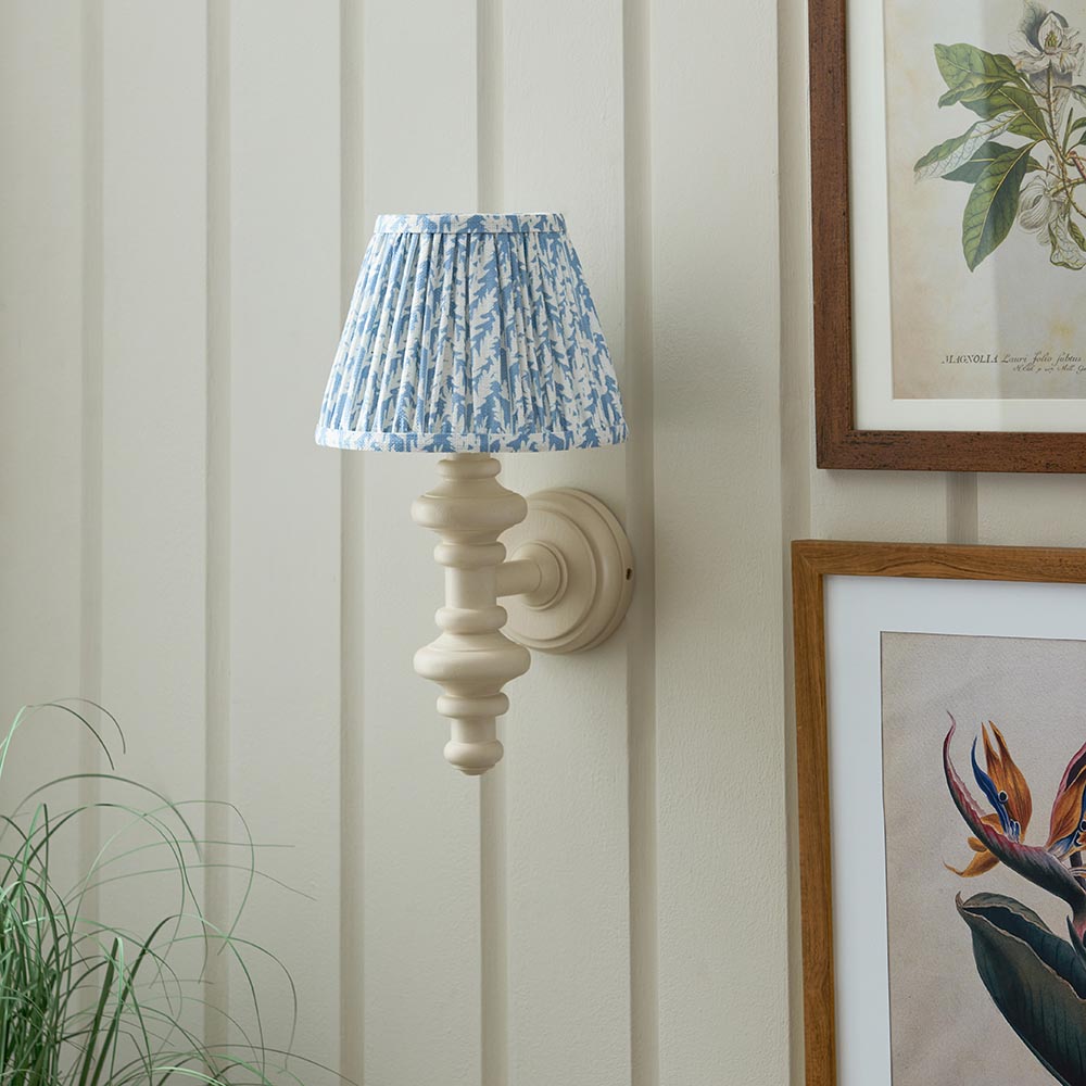 Carnaby And Leaf 20cm Shell Bay Blue Shade Wall Light With Satin Almond White Base