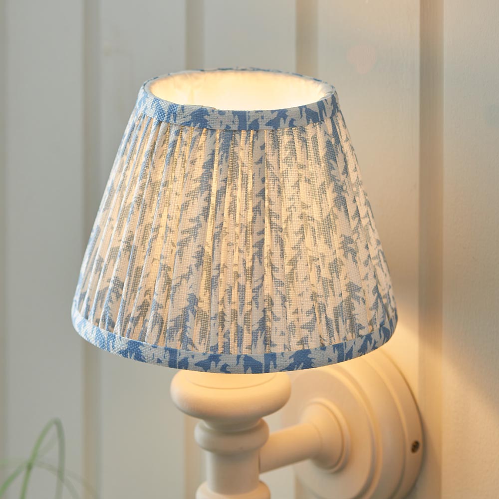 Carnaby And Leaf 20cm Shell Bay Blue Shade Wall Light With Satin Almond White Base