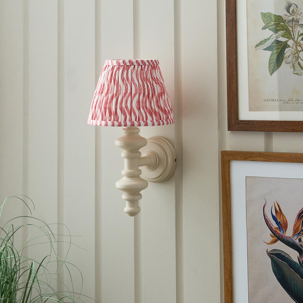 Carnaby And Ripple 20cm Coral Pink Shade Wall Light With Satin Almond White Base