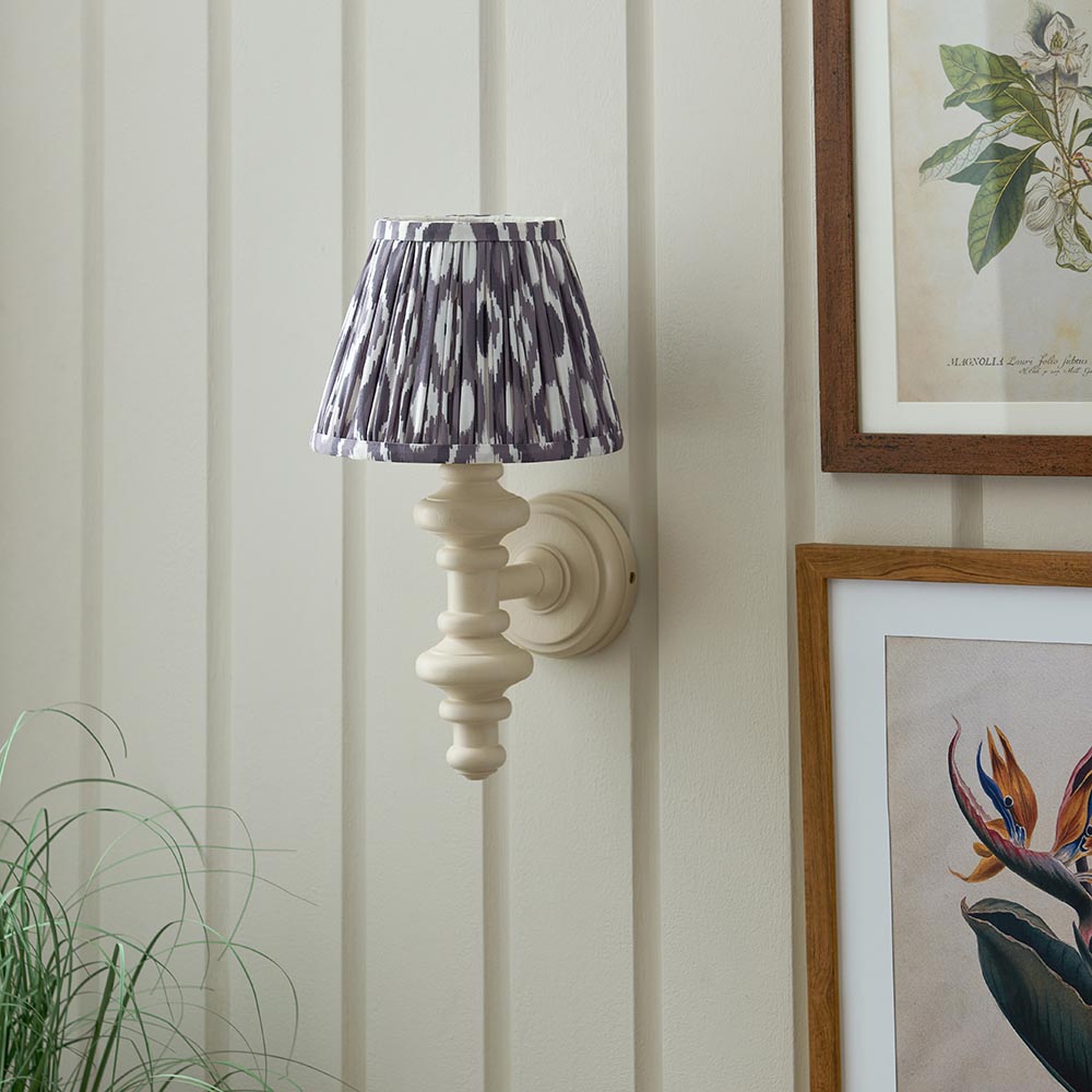 Carnaby And Ikat 20cm Pearl Grey Shade Wall Light With Satin Almond White Base