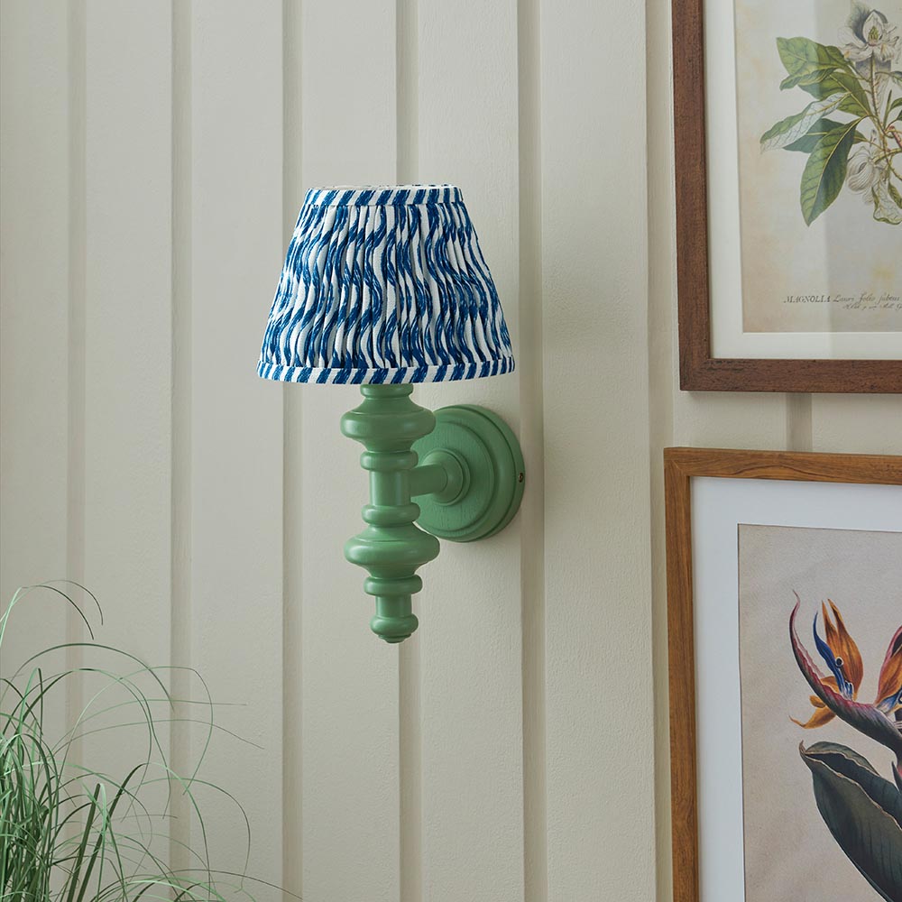Carnaby And Ripple 20cm Marlin Blue Shade Wall Light With Satin Cotswold Green Base