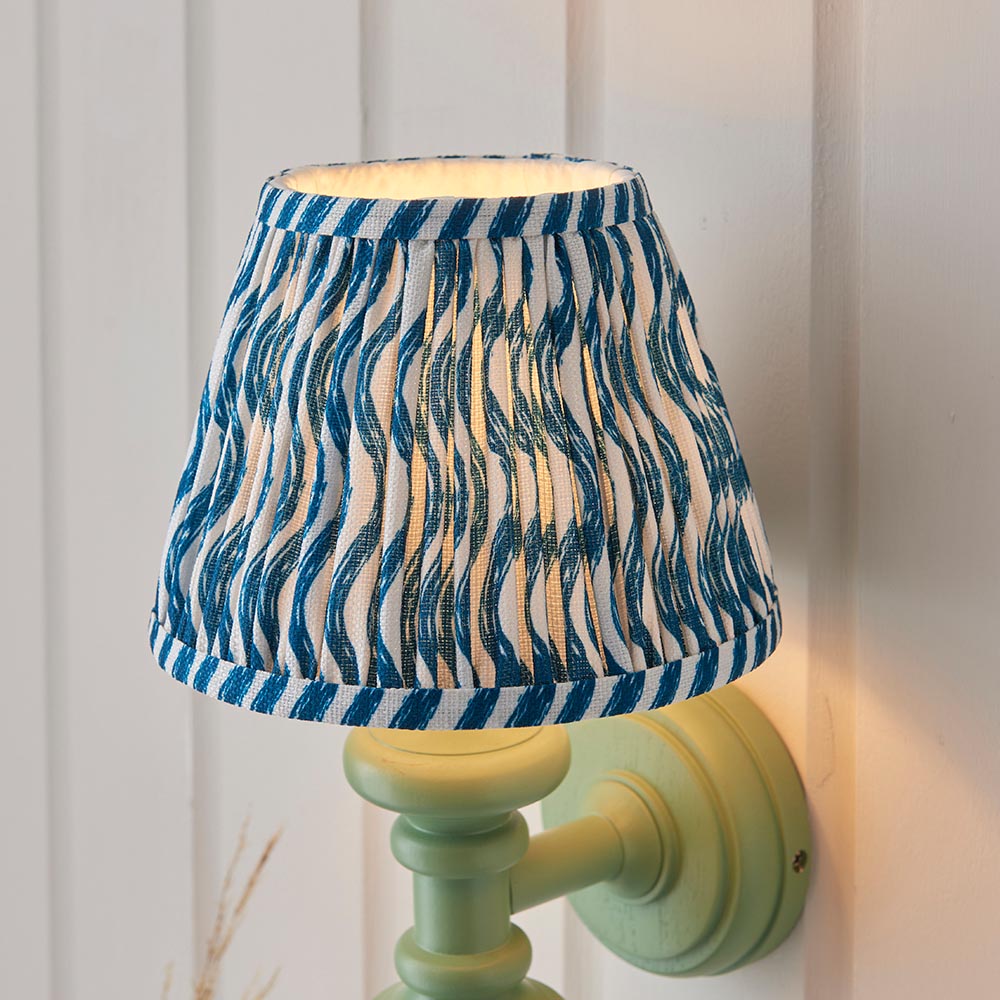 Carnaby And Ripple 20cm Marlin Blue Shade Wall Light With Satin Cotswold Green Base