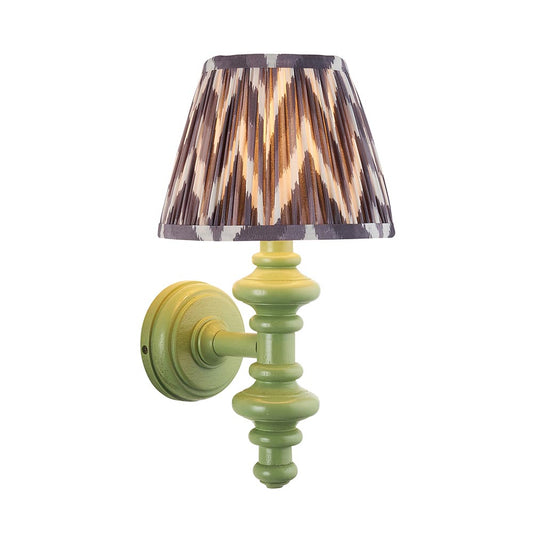 Carnaby And Zigzag 20cm Pearl Grey Shade Wall Light Satin Cotswold Green Base