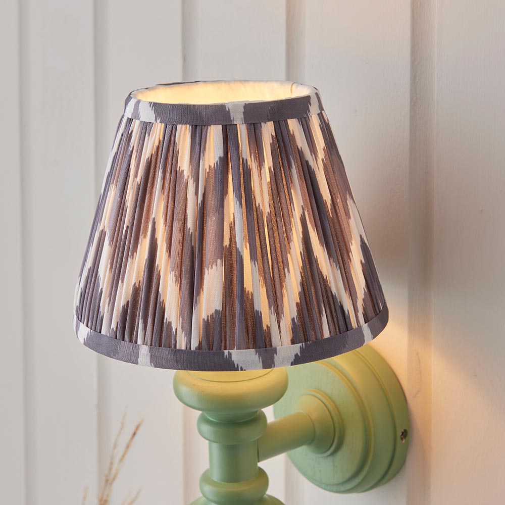 Carnaby And Zigzag 20cm Pearl Grey Shade Wall Light Satin Cotswold Green Base