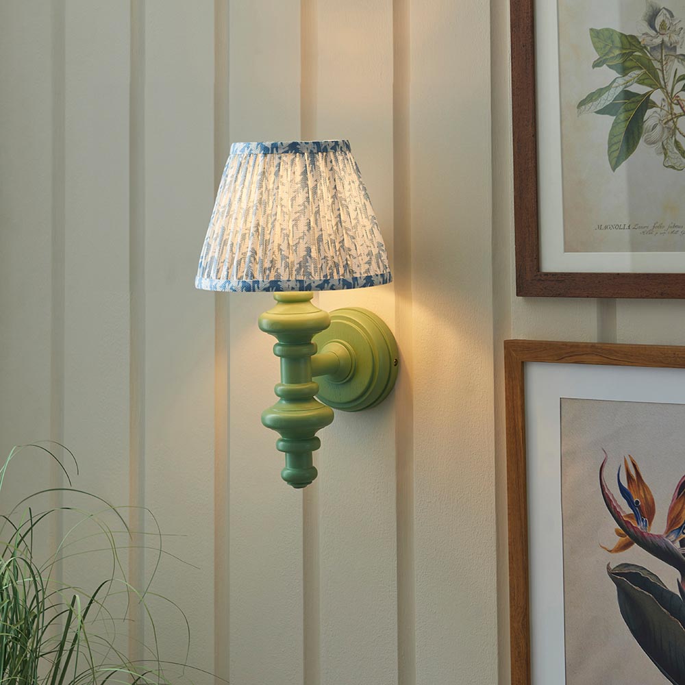 Carnaby And Leaf 20cm Shell Bay Blue Shade Wall Light With Satin Cotswold Green Base