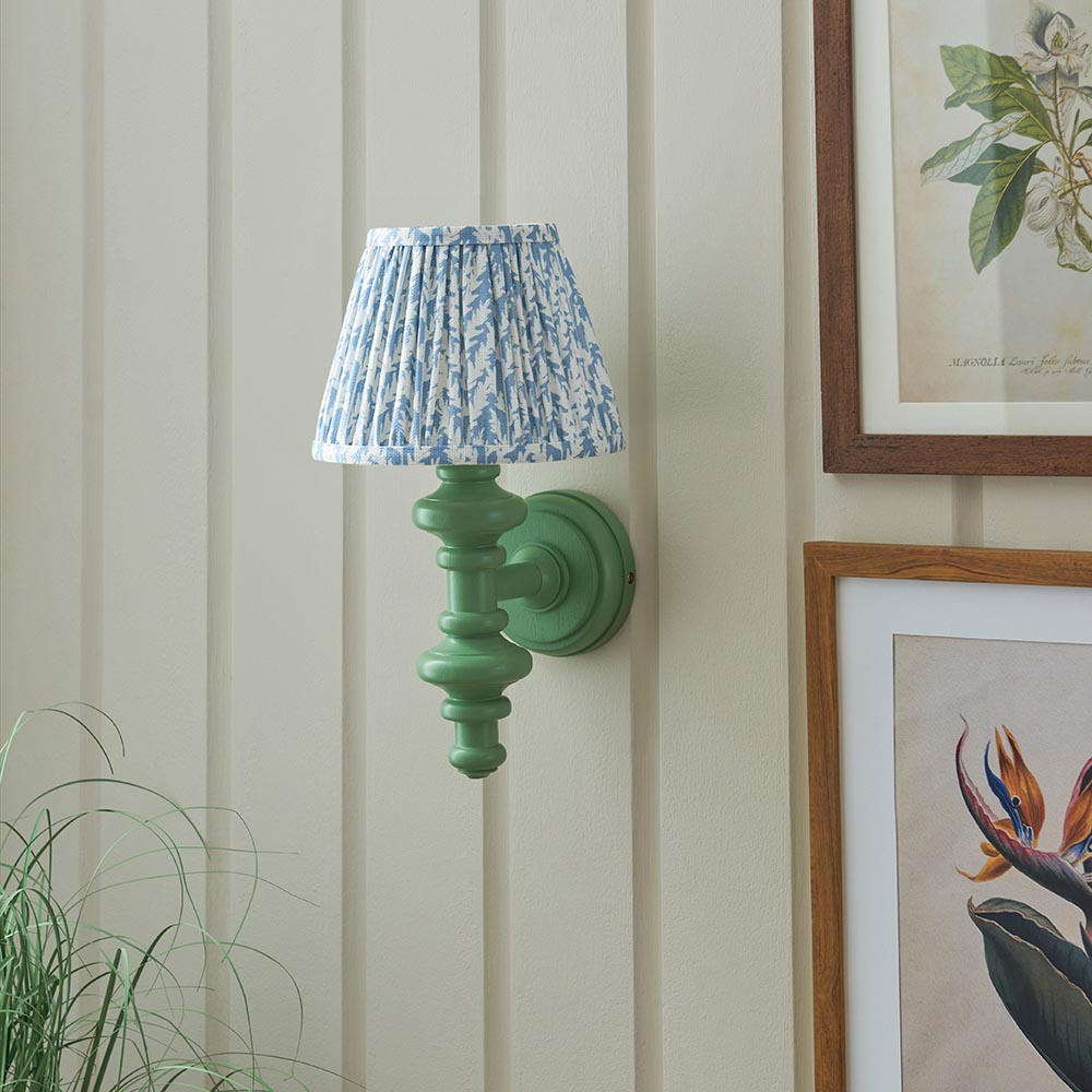 Carnaby And Leaf 20cm Shell Bay Blue Shade Wall Light With Satin Cotswold Green Base