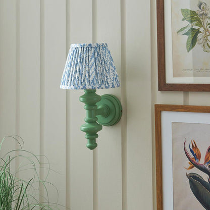 Carnaby And Leaf 20cm Shell Bay Blue Shade Wall Light With Satin Cotswold Green Base