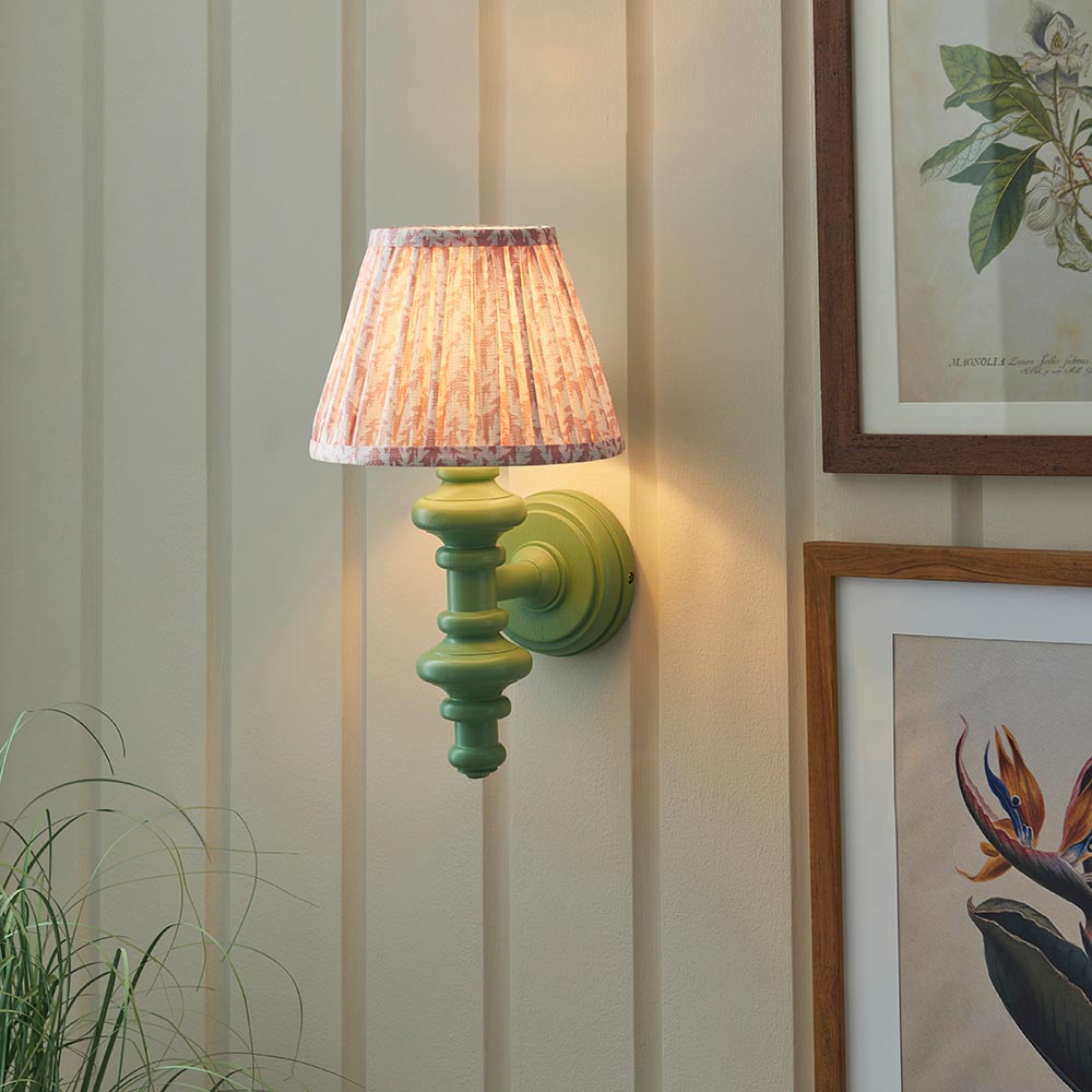 Carnaby And Leaf 20cm Peachy Keen Shade Wall Light With Satin Cotswold Green Base