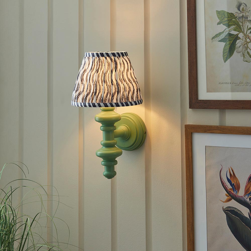 Carnaby And Ripple 20cm Pearl Grey Shade Wall Light With Satin Cotswold Green Base