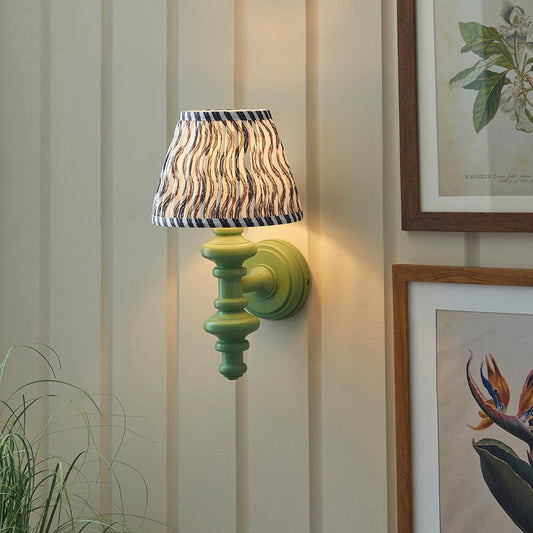 Carnaby And Ripple 20cm Pearl Grey Shade Wall Light With Satin Cotswold Green Base