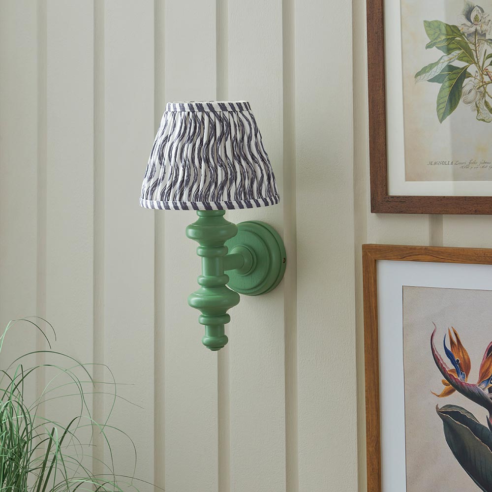 Carnaby And Ripple 20cm Pearl Grey Shade Wall Light With Satin Cotswold Green Base