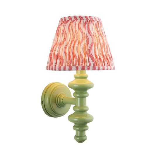 Carnaby And Ripple 20cm Coral Pink Shade Wall Light With Satin Cotswold Green Base