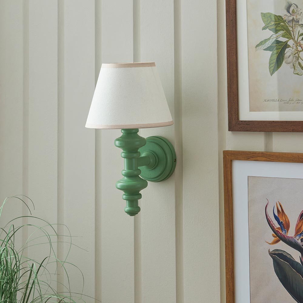 Carnaby And Ivy 20cm Vintage White Shade Wall Light With Satin Cotswold Green Base