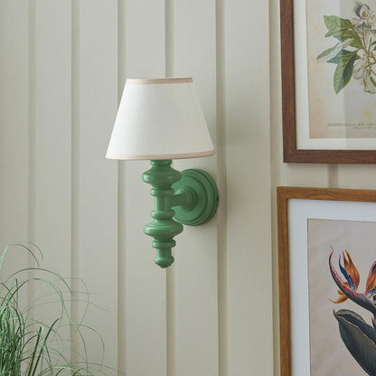 Carnaby And Ivy 20cm Vintage White Shade Wall Light With Satin Cotswold Green Base