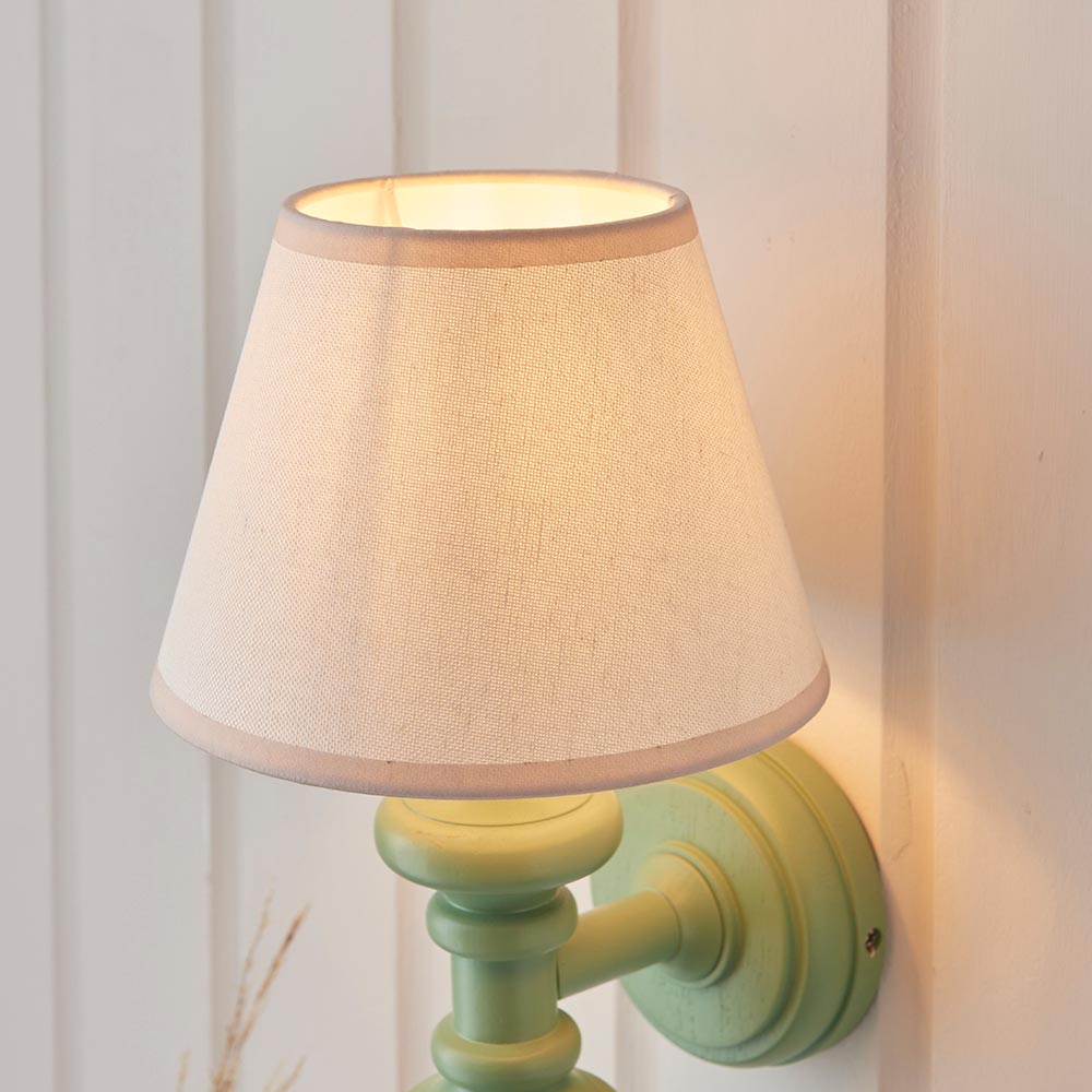 Carnaby And Ivy 20cm Vintage White Shade Wall Light With Satin Cotswold Green Base