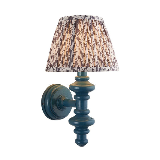 Carnaby And Leaf 20cm Pearl Grey Shade Wall Light With Satin Marlin Blue Base