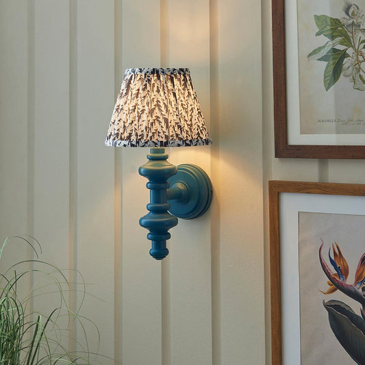 Carnaby And Leaf 20cm Pearl Grey Shade Wall Light With Satin Marlin Blue Base
