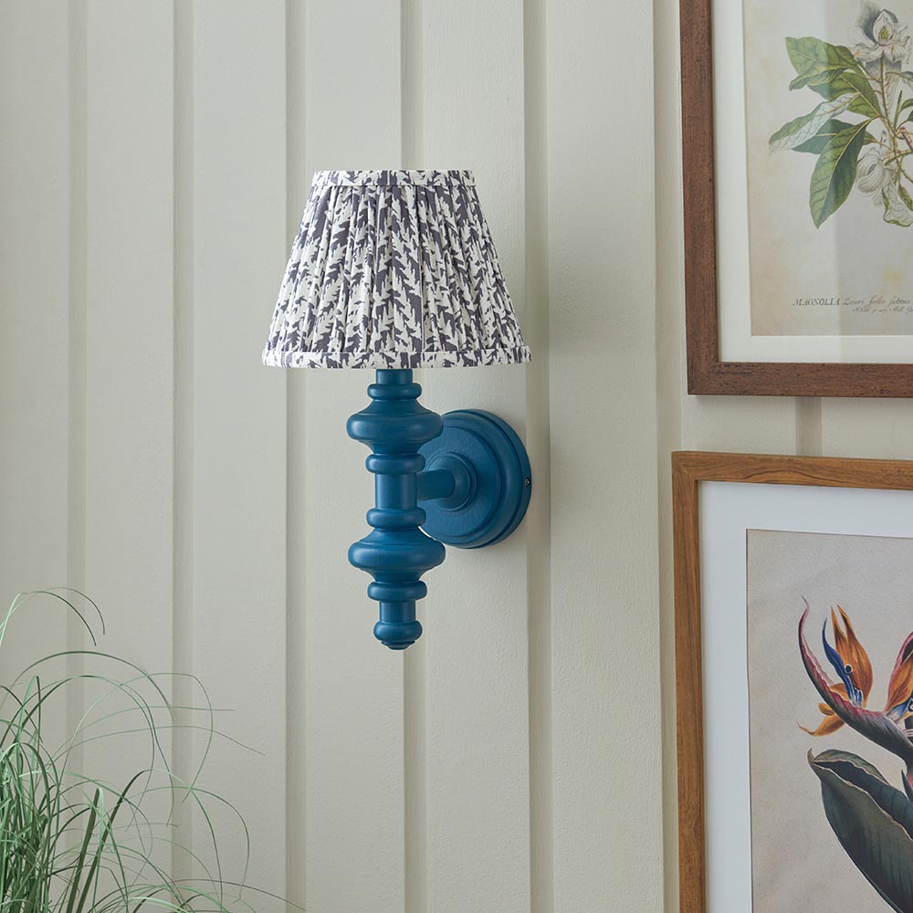 Carnaby And Leaf 20cm Pearl Grey Shade Wall Light With Satin Marlin Blue Base