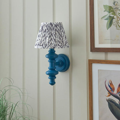 Carnaby And Leaf 20cm Pearl Grey Shade Wall Light With Satin Marlin Blue Base