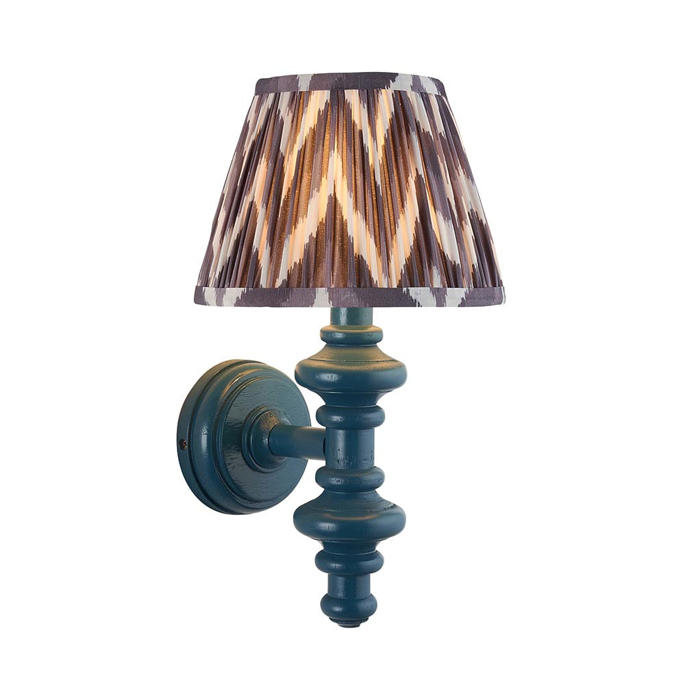 Carnaby And Zigzag 20cm Pearl Grey Shade Wall Light Satin Marlin Blue Base