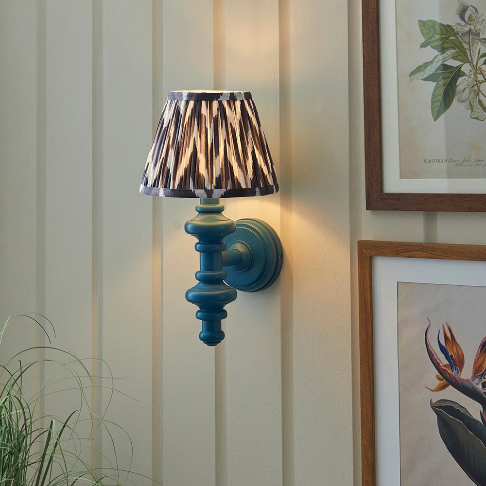 Carnaby And Zigzag 20cm Pearl Grey Shade Wall Light Satin Marlin Blue Base