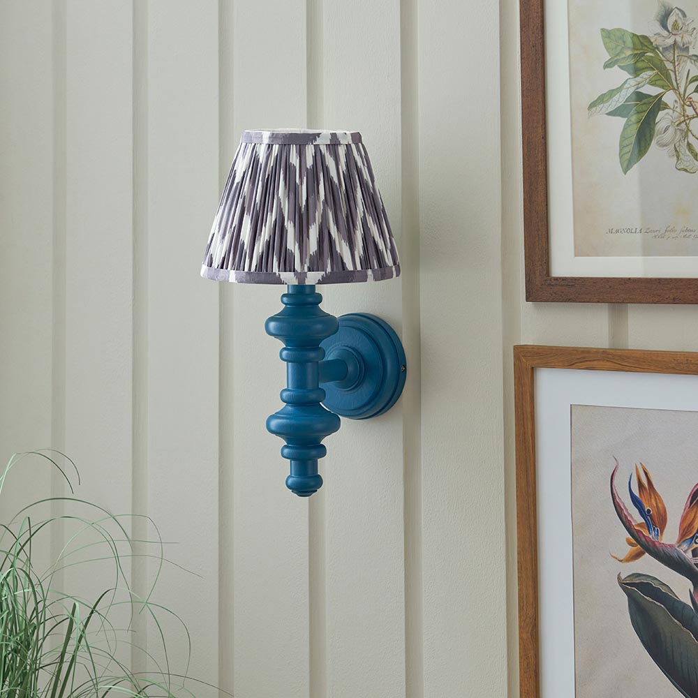 Carnaby And Zigzag 20cm Pearl Grey Shade Wall Light Satin Marlin Blue Base