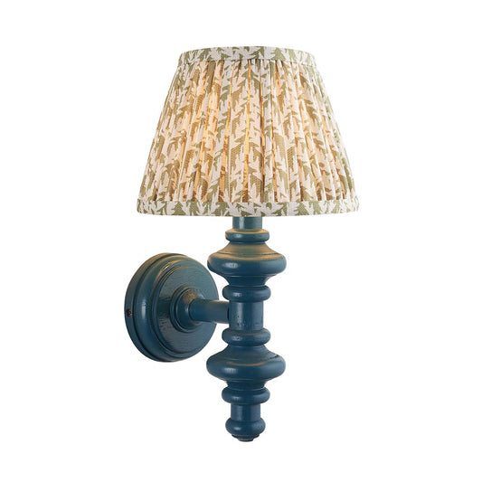 Carnaby And Leaf 20cm Herb Garden Green Shade Wall Light With Satin Marlin Blue Base