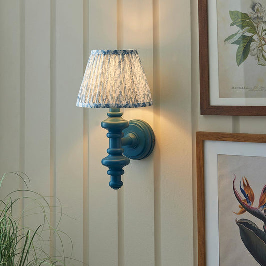 Carnaby And Leaf 20cm Shell Bay Blue Shade Wall Light With Satin Marlin Blue Base