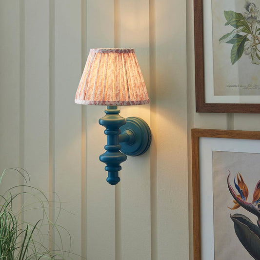 Carnaby And Leaf 20cm Peachy Keen Shade Wall Light With Satin Marlin Blue Base