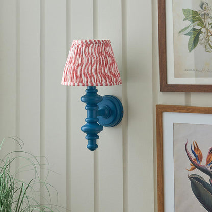 Carnaby And Ripple 20cm Coral Pink Shade Wall Light With Satin Marlin Blue Base