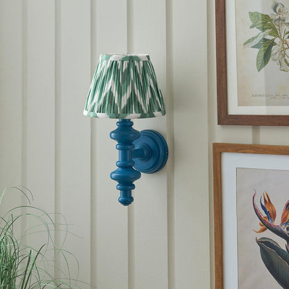 Carnaby And Zigzag 20cm Cotswold Green Shade Wall Light Satin Marlin Blue Base