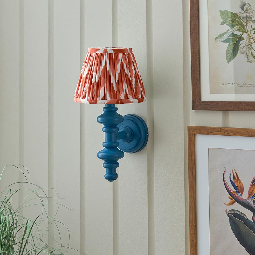 Carnaby And Zigzag 20cm Apricot Orange Shade Wall Light Satin Marlin Blue Base