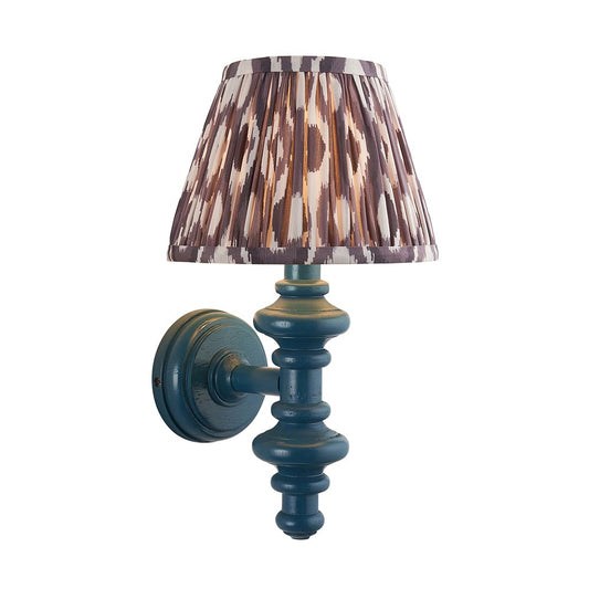 Carnaby And Ikat 20cm Pearl Grey Shade Wall Light With Satin Marlin Blue Base