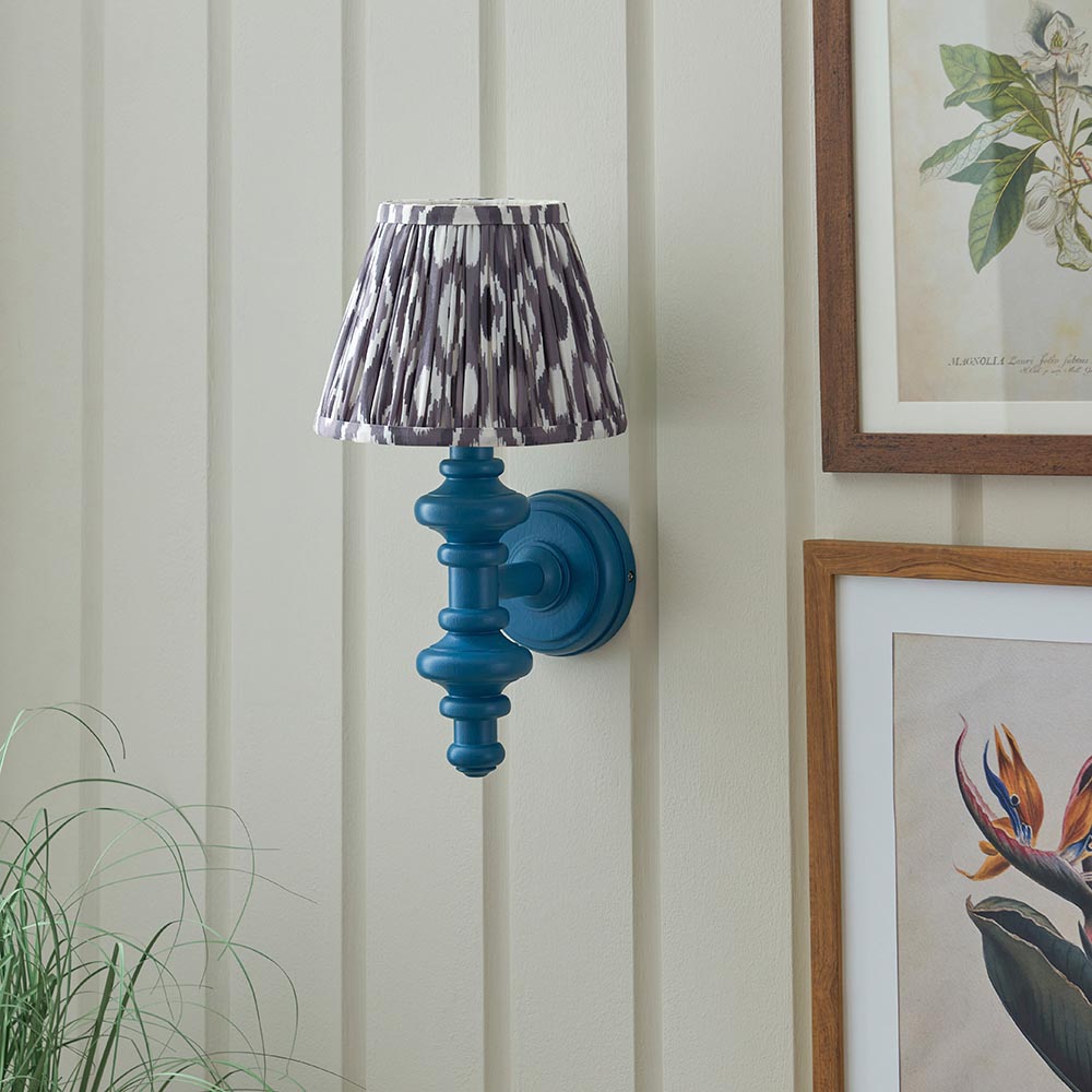 Carnaby And Ikat 20cm Pearl Grey Shade Wall Light With Satin Marlin Blue Base