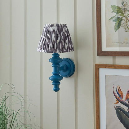 Carnaby And Ikat 20cm Pearl Grey Shade Wall Light With Satin Marlin Blue Base