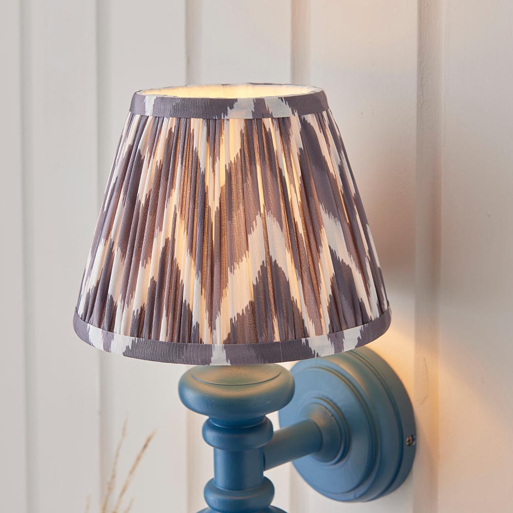Carnaby And Ikat 20cm Pearl Grey Shade Wall Light With Satin Marlin Blue Base