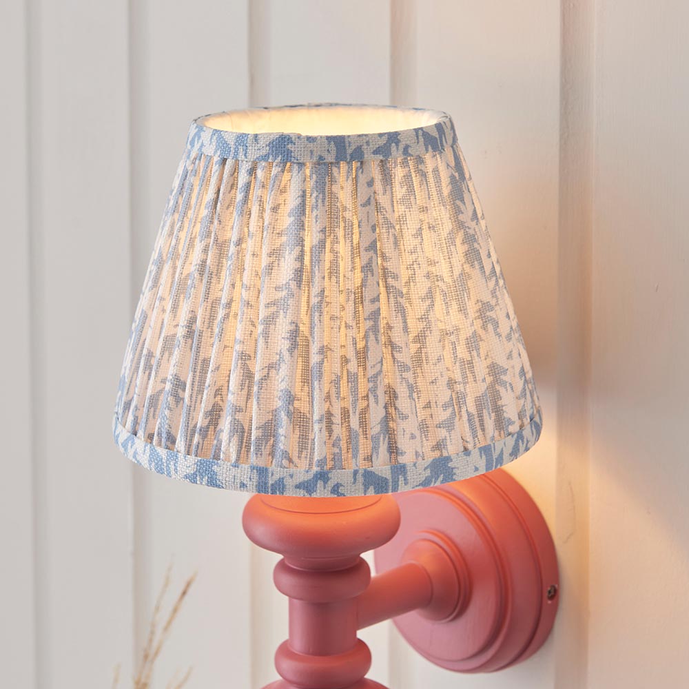 Carnaby And Leaf 20cm Shell Bay Blue Shade Wall Light With Satin Pink Clay Base
