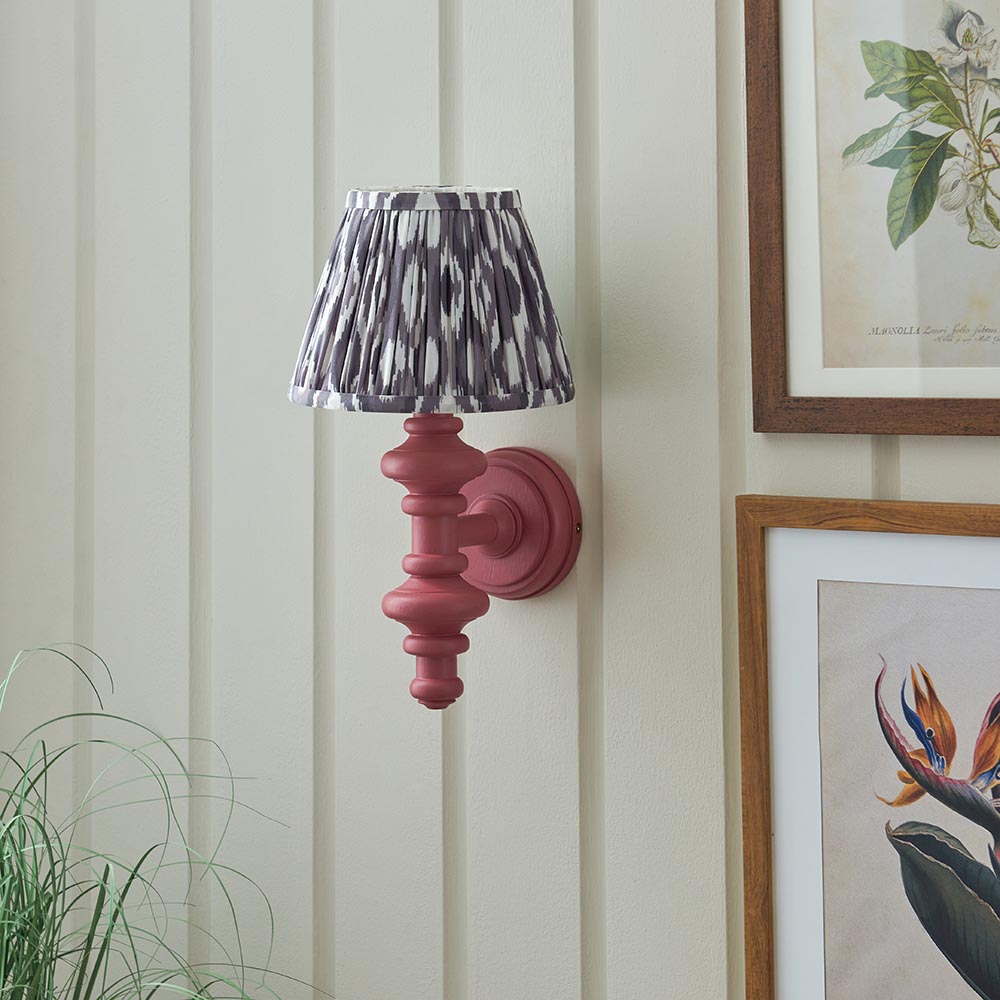 Carnaby And Ikat 20cm Pearl Grey Shade Wall Light With Satin Pink Clay Base