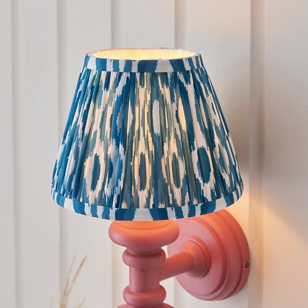 Carnaby And Ikat 20cm Marlin Blue Shade Wall Light With Satin Pink Clay Base
