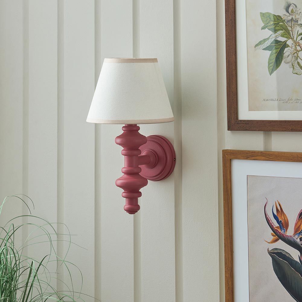 Carnaby And Ivy 20cm Vintage White Shade Wall Light With Satin Pink Clay Base