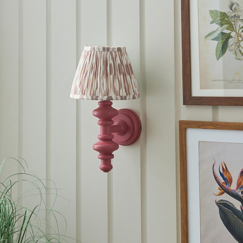 Carnaby And Ikat 20cm Neutral Shade Wall Light With Satin Pink Clay Base