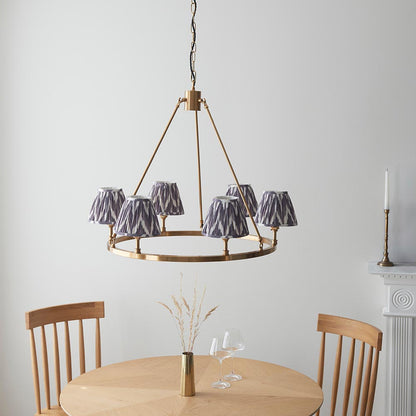 Chester And Zigzag 6 Lights 16cm Pearl Grey Shade Ceiling Light In Aged Brass