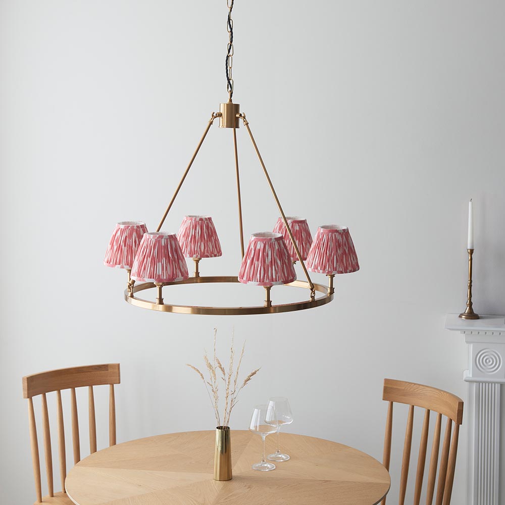Chester And Ikat 6 Lights 16cm Coral Pink Shade Ceiling Light In Aged Brass