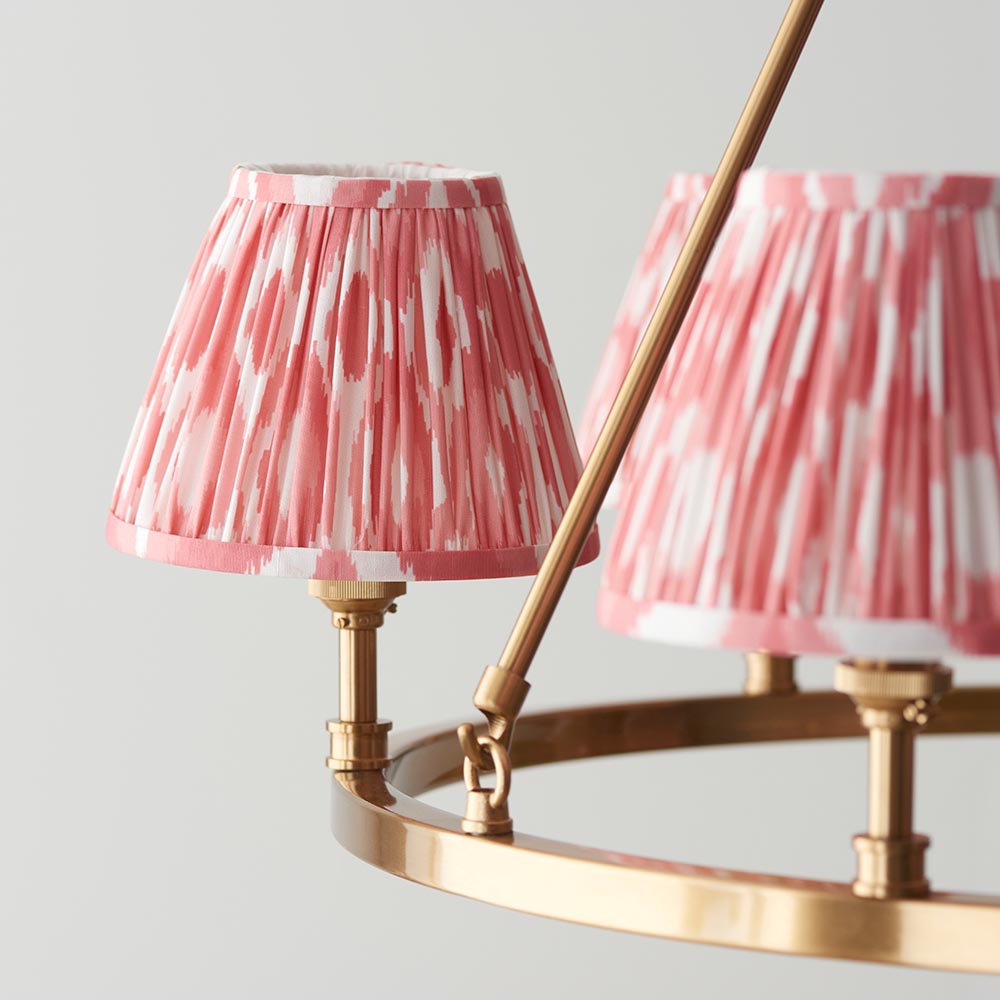 Chester And Ikat 6 Lights 16cm Coral Pink Shade Ceiling Light In Aged Brass