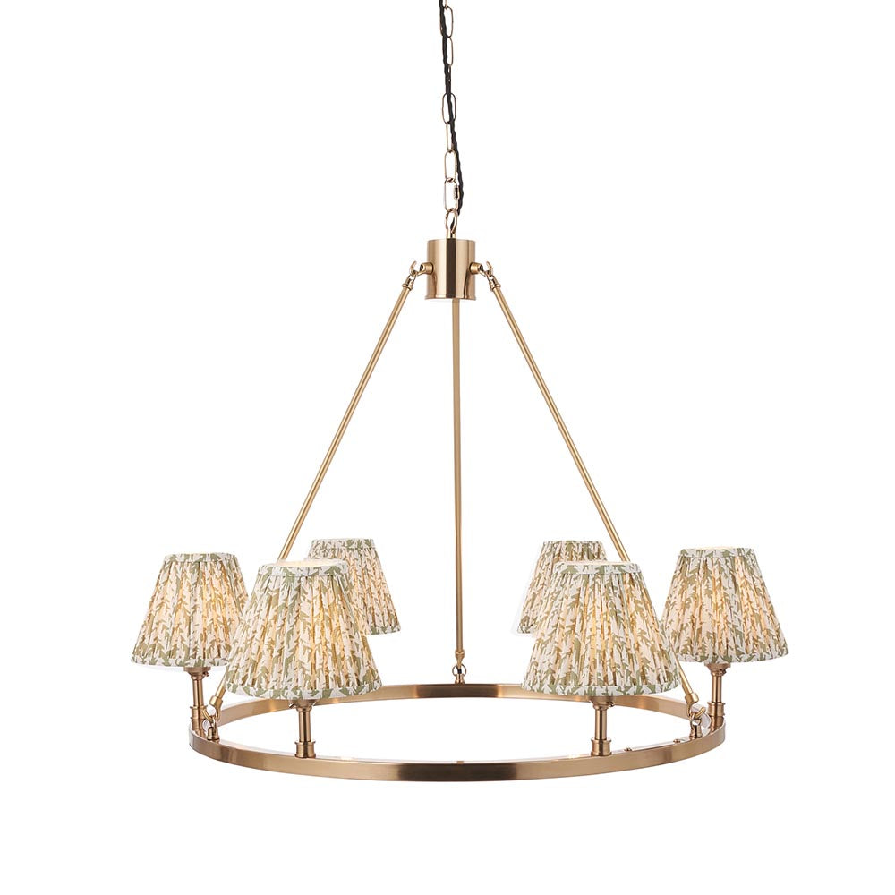 Chester And Leaf 6 Lights 16cm Herb Garden Green Shade Ceiling Light In Aged Brass