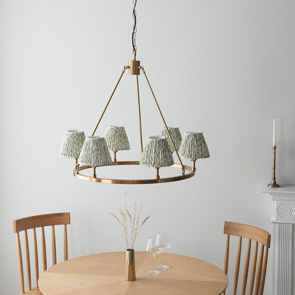 Chester And Leaf 6 Lights 16cm Herb Garden Green Shade Ceiling Light In Aged Brass